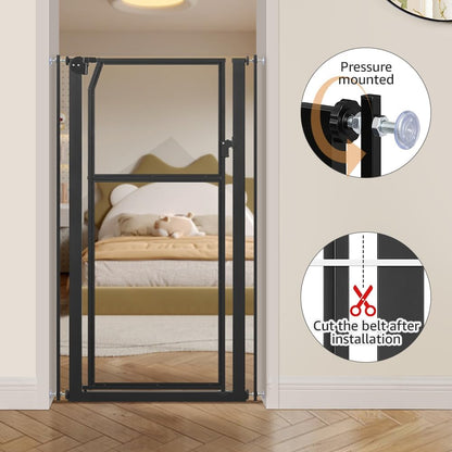 unipaws 56" Extra Tall Pet Gate, Clear Transparent Tall Cat Gate, 29.5-33.5" Wide No Drilling Pressure Mounted Dog Gate for Doorway, Hallway, Stairs, White
