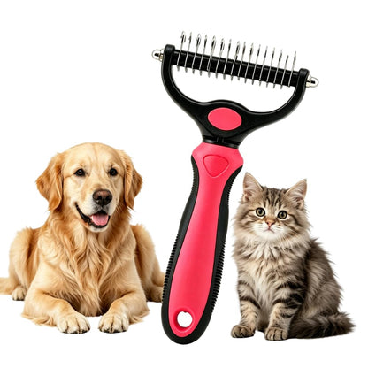 Pet Grooming Tool for Dogs & Cats, Double Sided Deshedding Brush with Undercoat Rake, Dematting Comb for Long Thick Coats, Pet Hair Removal Grooming Comb for Shedding & Detangling (1, Blue, Large)
