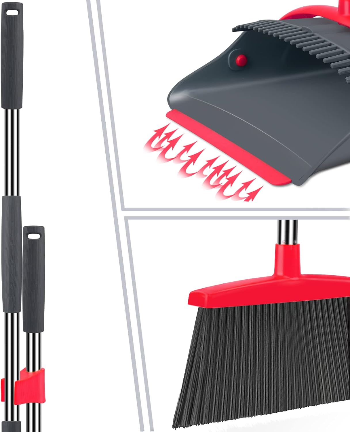 Ivandar Broom with Dustpan Combo Set, 50.6 inch Long Handle, Upright Standing Broom and Dustpan Set Quiet Cleaning Tool Sweep the Floor Dust pan Removes 4 Times More Pet Hair(Brown and Gray)