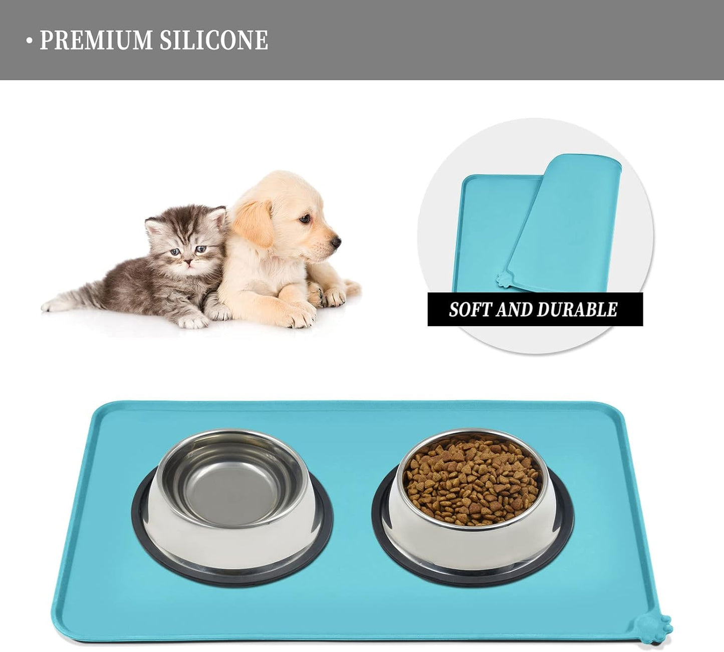 Reopet Waterproof Pet Feeding Mat, Non-Slip Silicone Placemats for Dog Cat Food and Water Bowl, High Raised Edges to Prevent Spills and Protect Floors