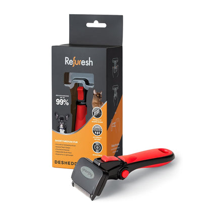 Deshedding Dog Brush for Short/Medium Hair (Medium,Red) – Gentle Deshedding Tool for Dogs & Cats – Reduces Shedding, Without damaging Topcoat. Removes Loose Fur & Dead Undercoat.