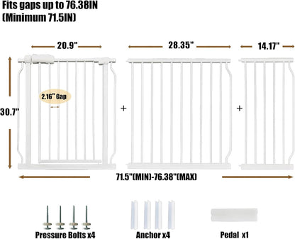 Extra Wide 76.4-81 Inch Large Baby Gates for Stairs, Doorways - No Drilling, Pressure Mounted Pet Gates for Kids & Dogs