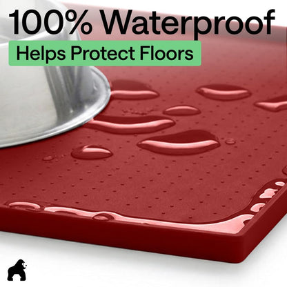 GORILLA GRIP 100% Waterproof Raised Edge BPA Free Silicone Pet Feeding Mat, Dog Cat Food Mats Contain Spills Protects Floors, Placemats for Cats and Dogs Water Bowl, 18.5x11.5, Gray