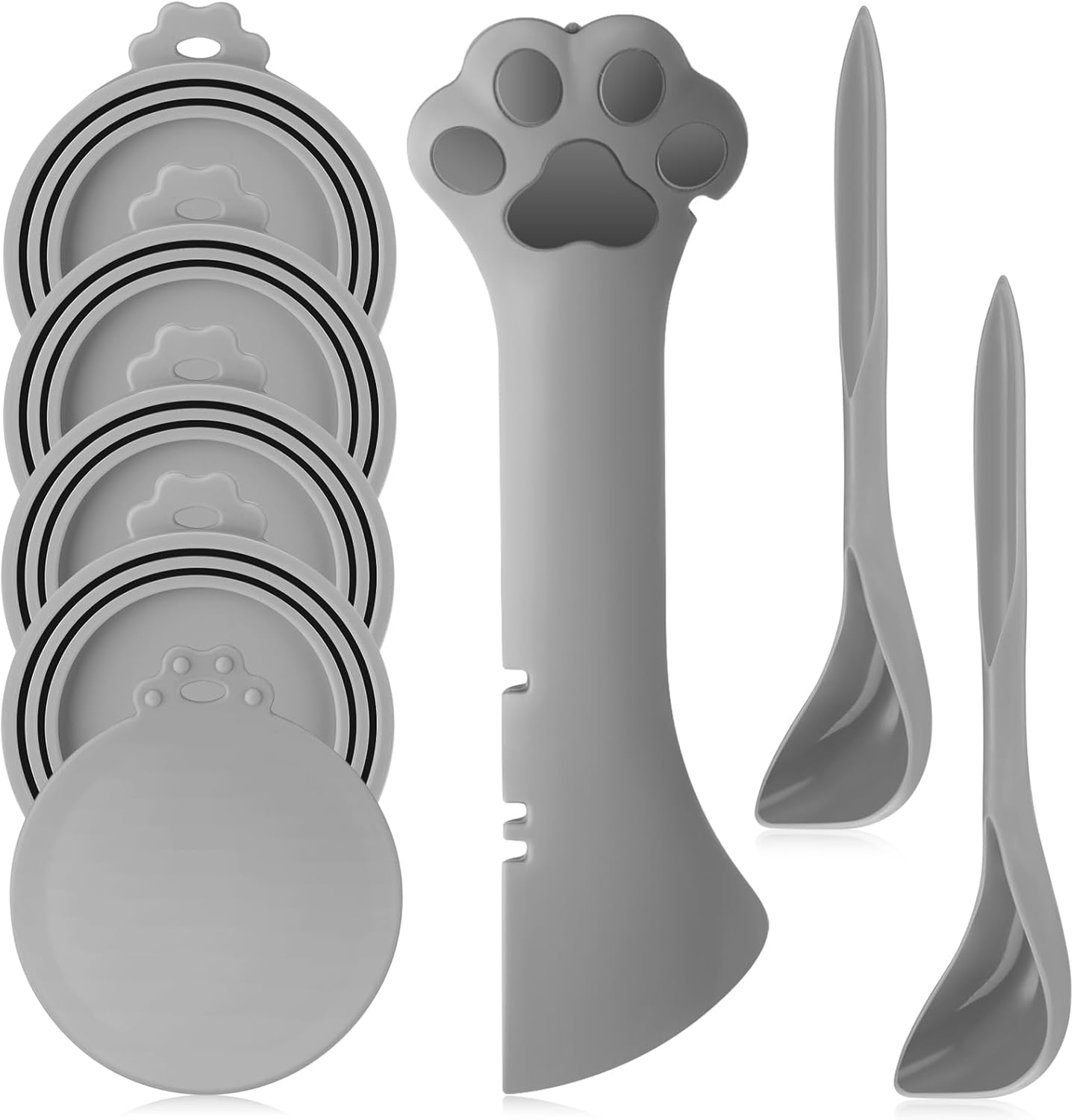Uiifan 8 Pcs Cat Food Can Covers Lids Set, Silicone Pet Food Can Lids with Multi-Function Cat Foods Spoon and Opener, Silicone Wet Foods Spoon for Cats and Dogs(Pink)