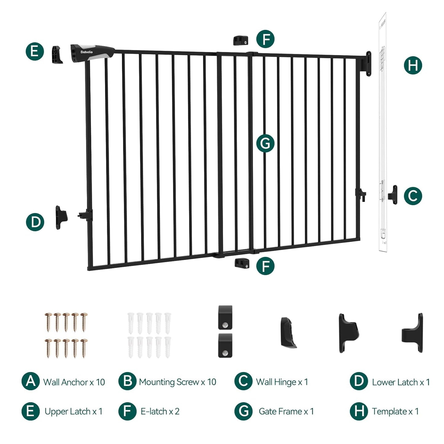 Babelio Baby Gate for Stairs, Kitchen & Doorways, 26-43" W 28" H No Bottom Bar| Easy Installation| One-Handed Operation| Auto-Close| Hardware Mount (Drill Needed) Safety Dog/Pet Gate Indoor (White)