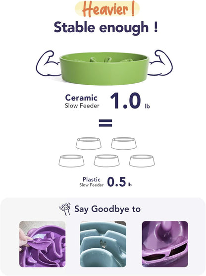 LE TAUCI Dog Bowls Slow Feeder Ceramic, 1.5 Cup Slow Feeding Bowl for Small and Medium Breed, Puzzle Dog Food Bowl for Fast Eater, Maze Purple