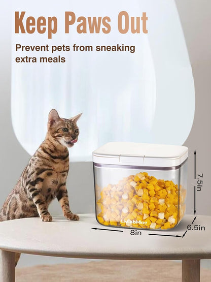 LivLab Mker Pet Food Storage Container 5 lbs Airtight Dog/Cat Food Container with Measuring Cup, BPA Free, Rice & Flour Storage Container for Dog Treats and Cat Food (3 lbs), White