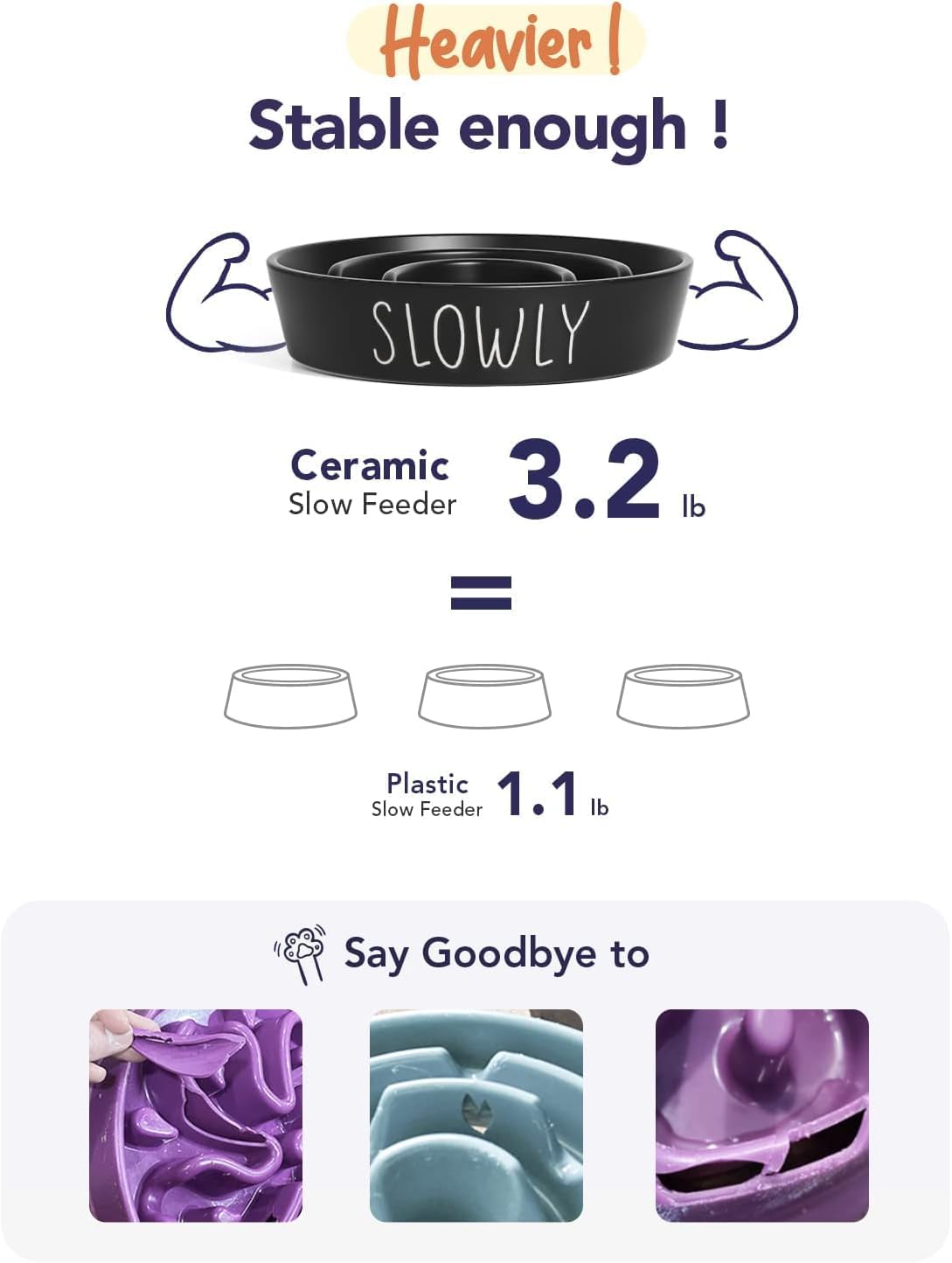 Slow Feeder Dog Bowl - 1.5 Cups Ceramic Puzzle Feeder for Small & Medium Breeds, Maze Design Bowl for Puppy & Fast Eaters, White Pet Dish to Control Eating Speed
