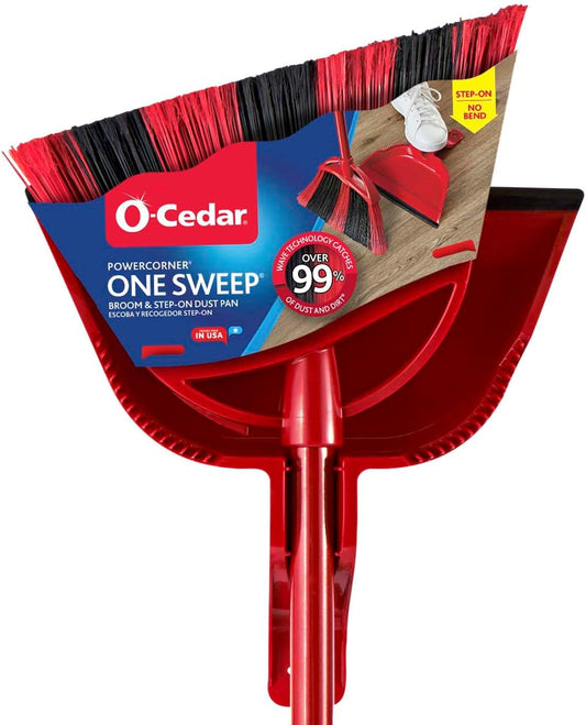 O-Cedar Pet Pro Broom with Step-On Dustpan | Remove 99% with One Sweep | Removes 3 Times More Pet Hair | Quiet Cleaning Tool for Cat and Dog Owners