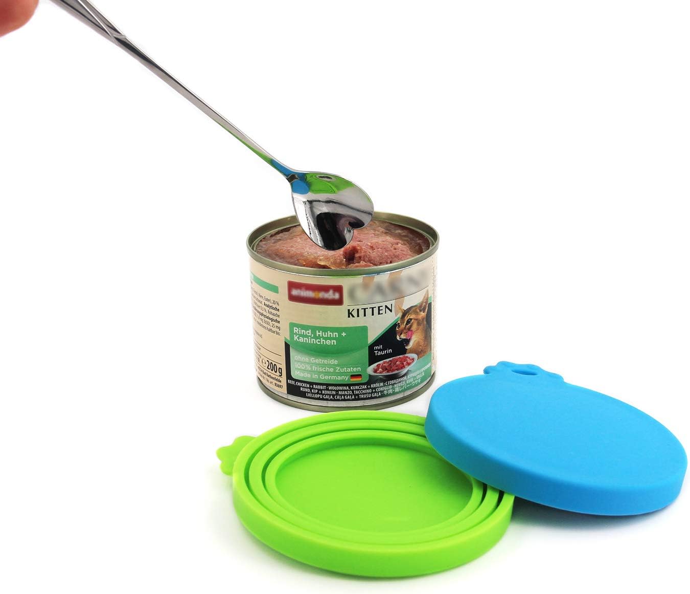 Comtim Pet Food Can Cover Silicone Can Lids for Dog and Cat Food(Universal Size,One fit 3 Standard Size Food Cans) (Blue/Purple)
