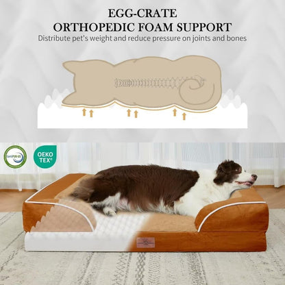 Comfort Expression Orthopedic Dog Bed for Extra Large Dogs 42x30 Inch, Waterproof Egg Crate Foam XL Pet Bed with Removable Bolsters, Dog Couch with Washable Cover & Non-Slip Bottom, Grey - Colors A