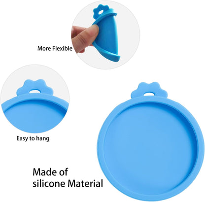 PINE & LINEN 4 Pcs 2.5inch Durable Pet Can Lids, Silicone Small Pet Can Covers Waterproof Cat Food Cans Lids for 3 oz Cat Food Cans（Yellow+Red+Pink+Blue）