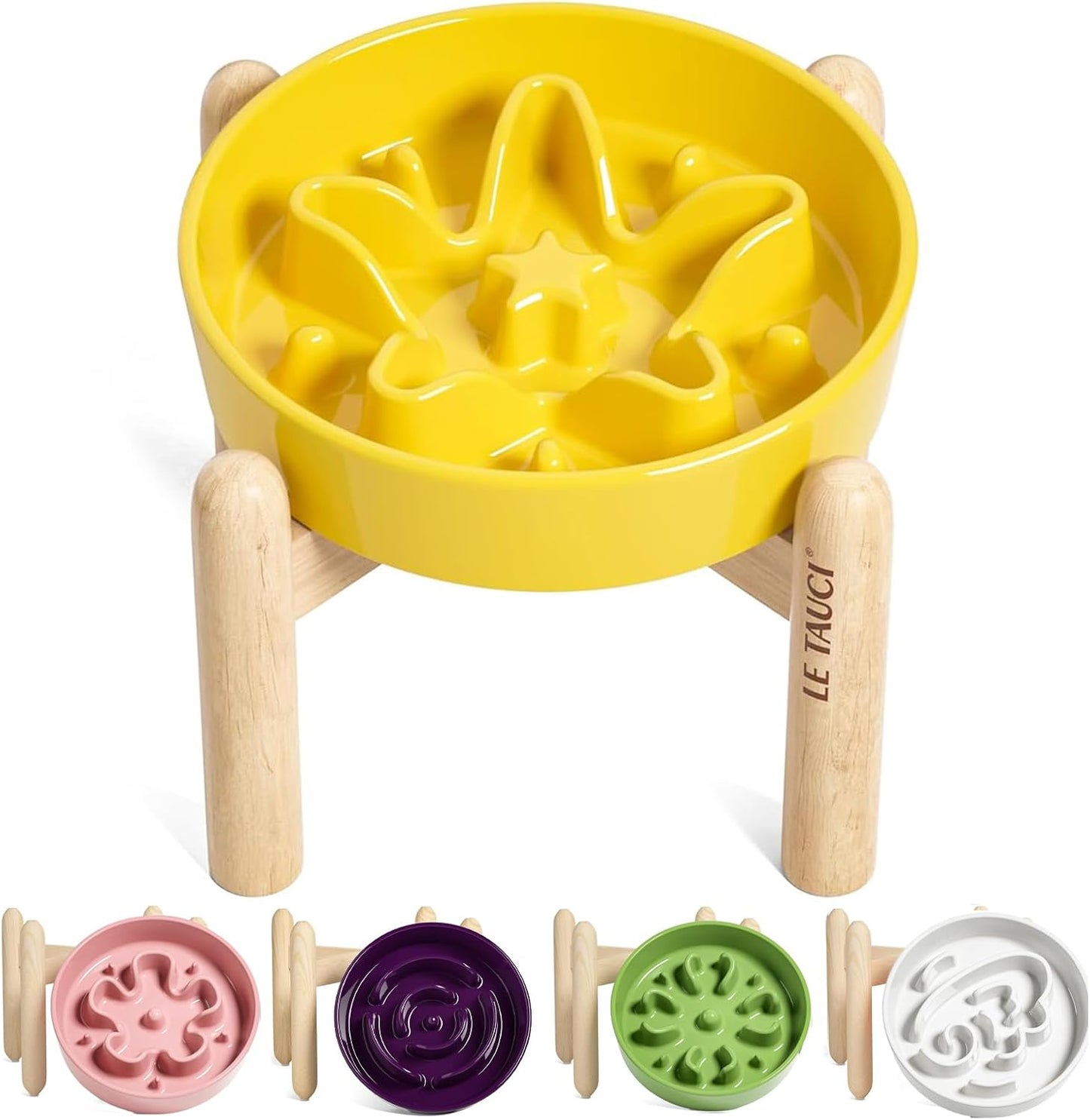 LE TAUCI Dog Bowls Slow Feeder Ceramic, 1.5 Cup Slow Feeding Bowl for Small and Medium Breed, Puzzle Dog Food Bowl for Fast Eater, Maze Purple