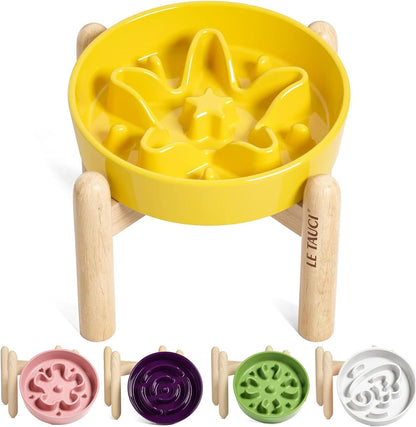 LE TAUCI Dog Bowls Slow Feeder Ceramic, 1.5 Cup Slow Feeding Bowl for Small and Medium Breed, Puzzle Dog Food Bowl for Fast Eater, Maze Purple
