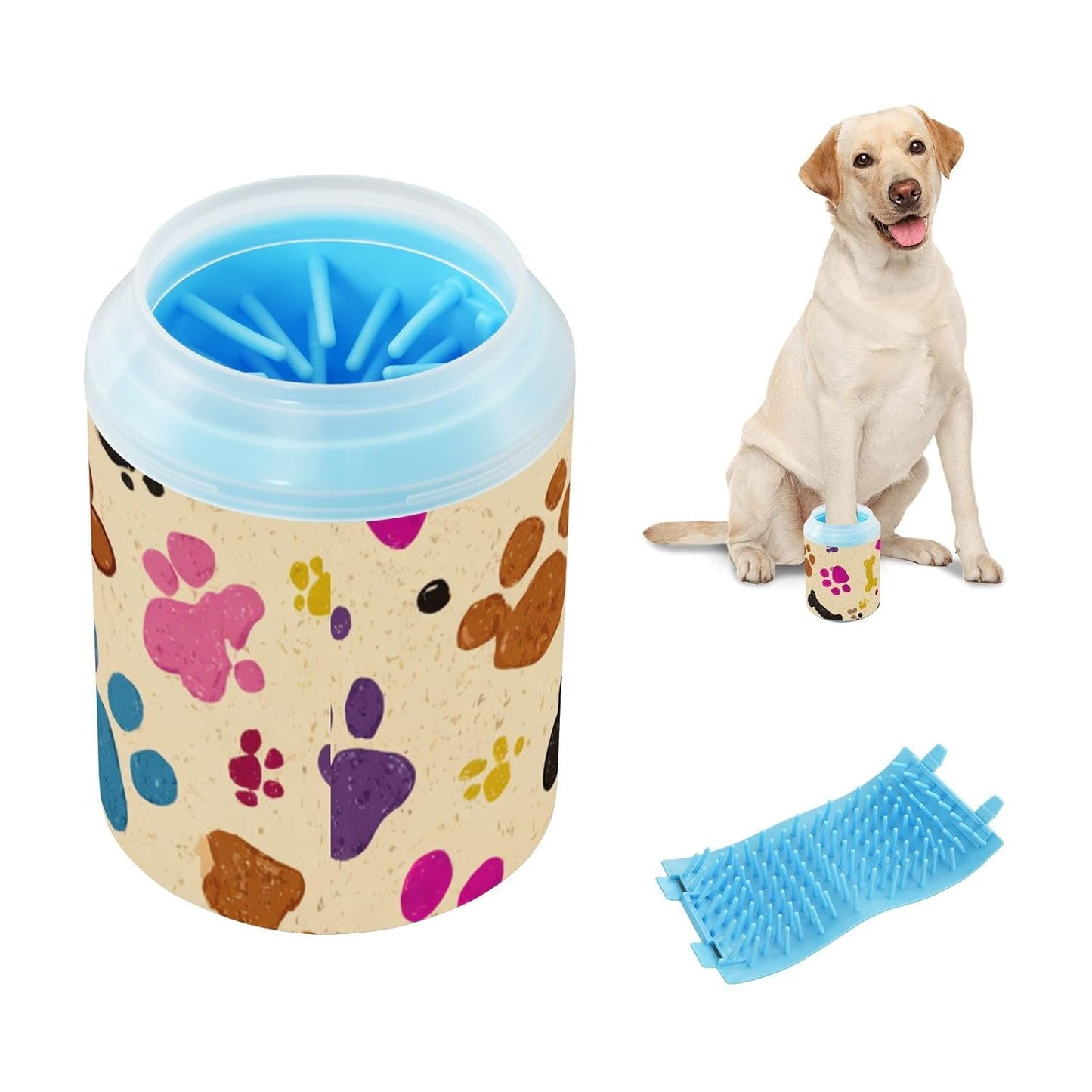 Dog Paw Cleaner Cups for Dogs Pet Foot Washer Paw Scrubber for Medium Small Dogs Cats Cleaning Cup Cute Yellow Fiesta Guitars Cacti and Ethnic Birds