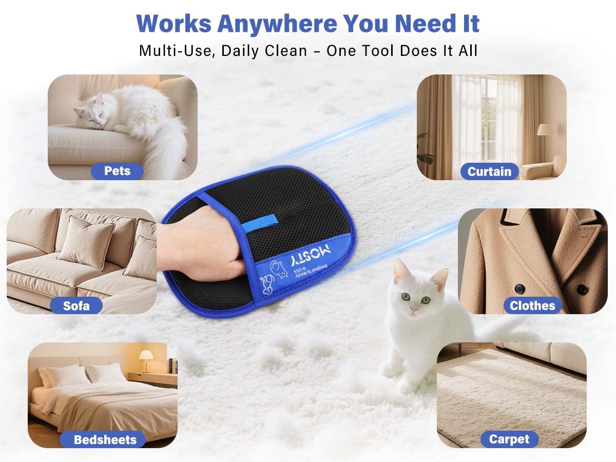 MOSTY Pet Hair Removal Glove | Reusable Cat & Dog Furaway Magic Glove for Sofa, Furniture, Couch, Carpet, Laundry, Car Seat | Double Sided Pet Deshedding Glove | Quick Cleaning Fur Remover Tool 1PCS