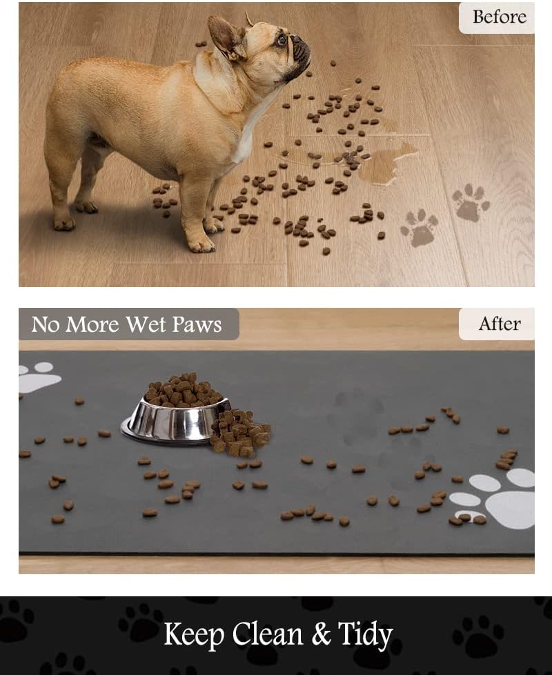 PADOOR Pet Feeding Mat-Absorbent Dog Mat for Food and Water Bowl-No Stains Easy Clean Dog Food Mat-Quick Dry Water Dispenser-Puppy Supplies Accessories