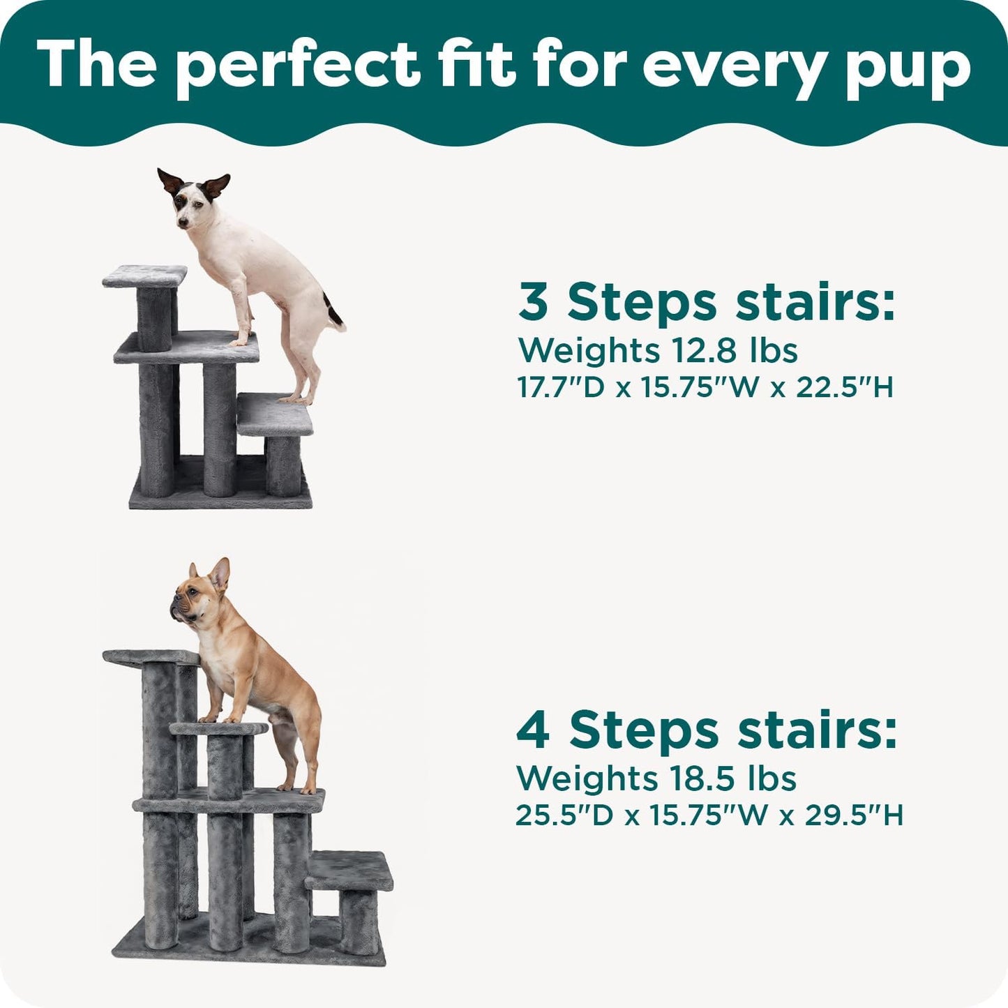 Furhaven Steady Paws Multi-Step Pet Stairs for High Beds & Sofas - Cream, 3-Step