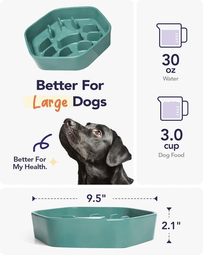 Slow Feeder Dog Bowl - 1.5 Cups Ceramic Puzzle Feeder for Small & Medium Breeds, Maze Design Bowl for Puppy & Fast Eaters, White Pet Dish to Control Eating Speed