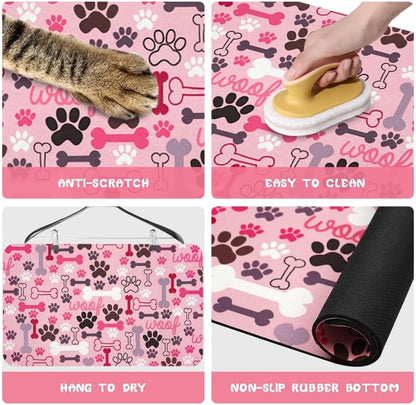 Dog Food Mats for Floors Waterproof, Pet Water Bowl Mats Pet Feeding Absorbent Placemats Plaid 12 * 20 inch