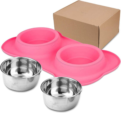 AsFrost Dog Food Bowls Stainless Steel & Water Dish with No-Spill and Non-Skid, Feeder Bowls with Dog Food Dish for Small Medium Large Size,Dogs,Cats,Puppy Pets, Black, 12oz