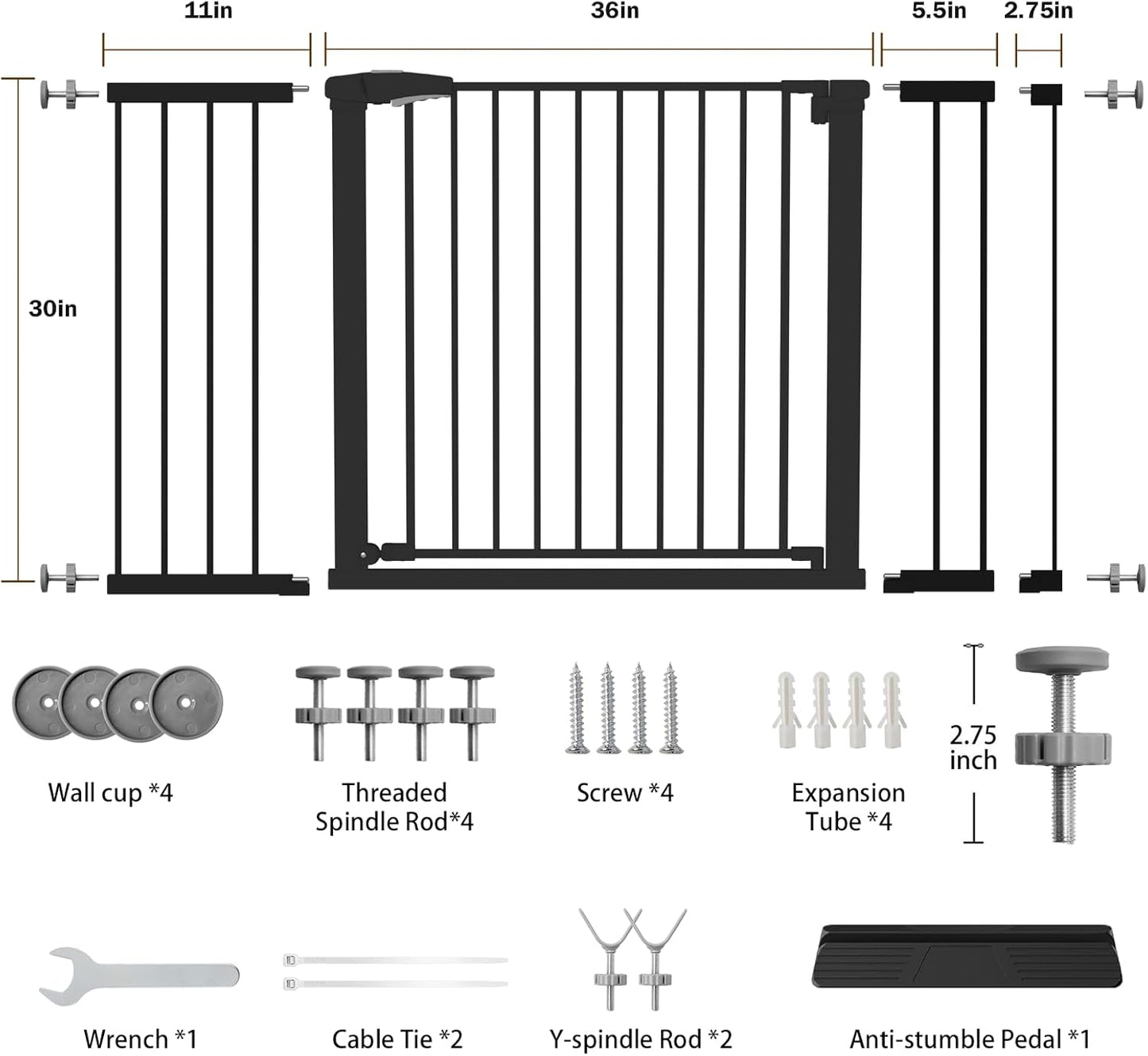 Mumeasy 36" High Extra Tall Dog Gate, 29.6"-40.5" Wide Pressure Mounted Tall Baby Gate for Dog, Auto Close Pet Gate with Door for Stairs,Doorways,House,Black