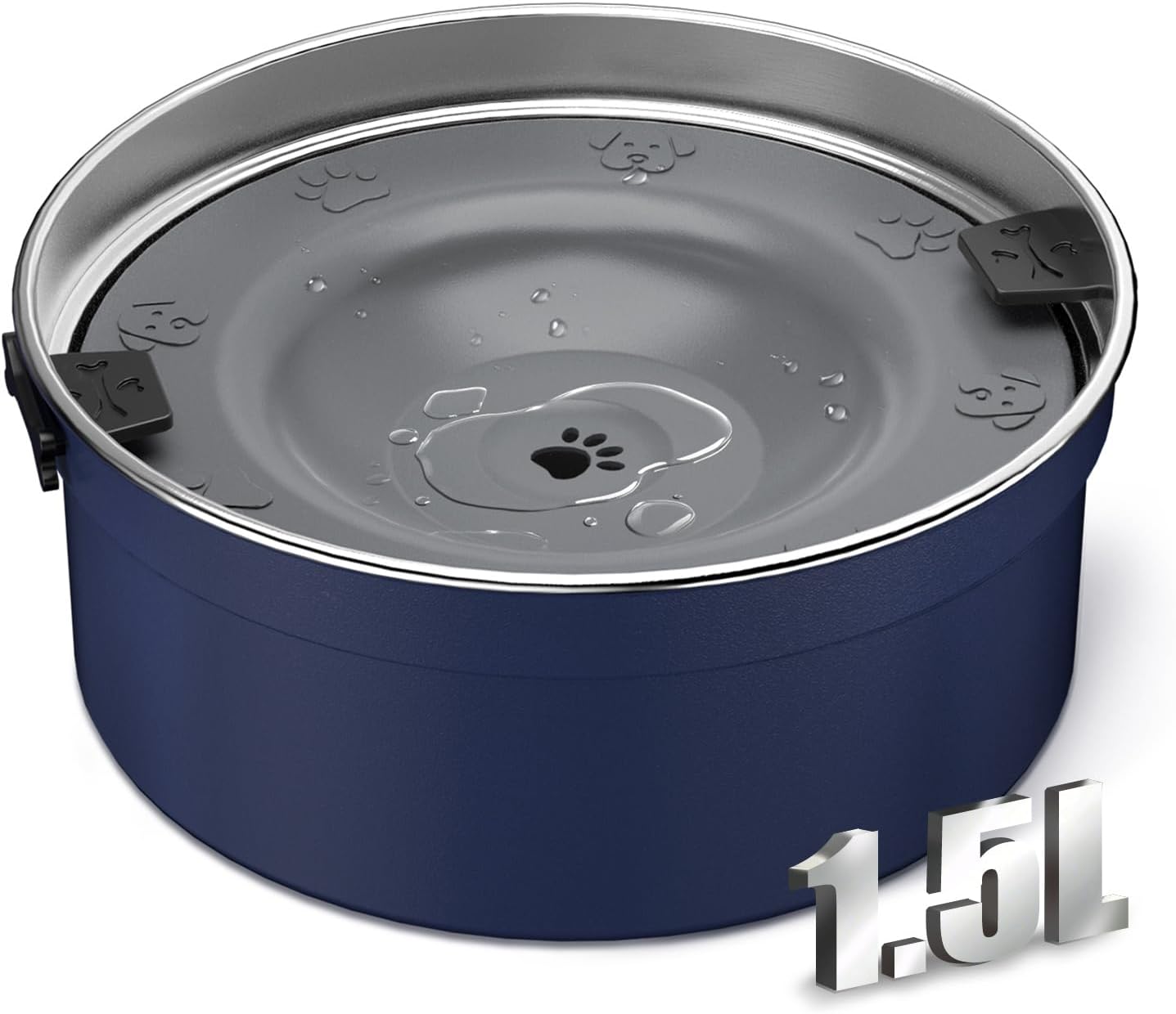 Dog Water Bowl No Spill, 1.5L/50oz Stainless Steel Slow Water Bowl for Dogs, Spill Proof Dog Bowl with Anti-Splash & Non-Slip, Slow Drinking Water Bowl Dispenser for Messy Drinkers (Black)