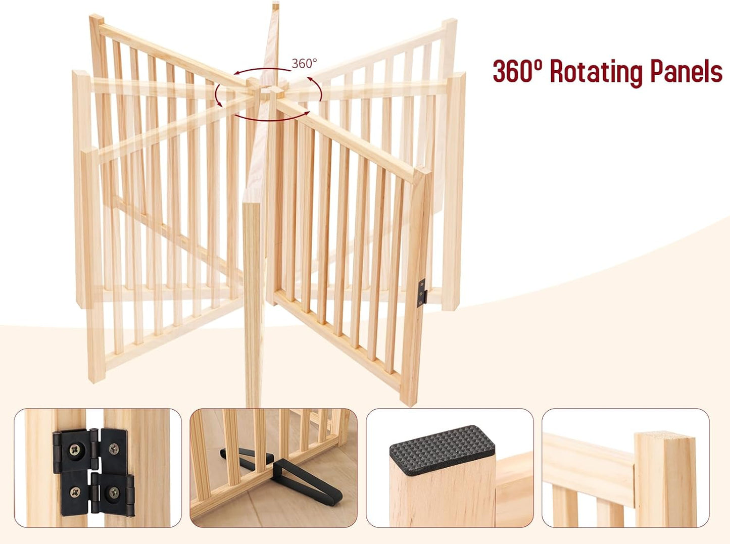 Wooden Dog Gate Indoor, 23" H Freestanding Dog Gates with Door, No-Painted Foldable Puppy Fence, Doggy Barrier for Doorway, Stairs- 4 Panels