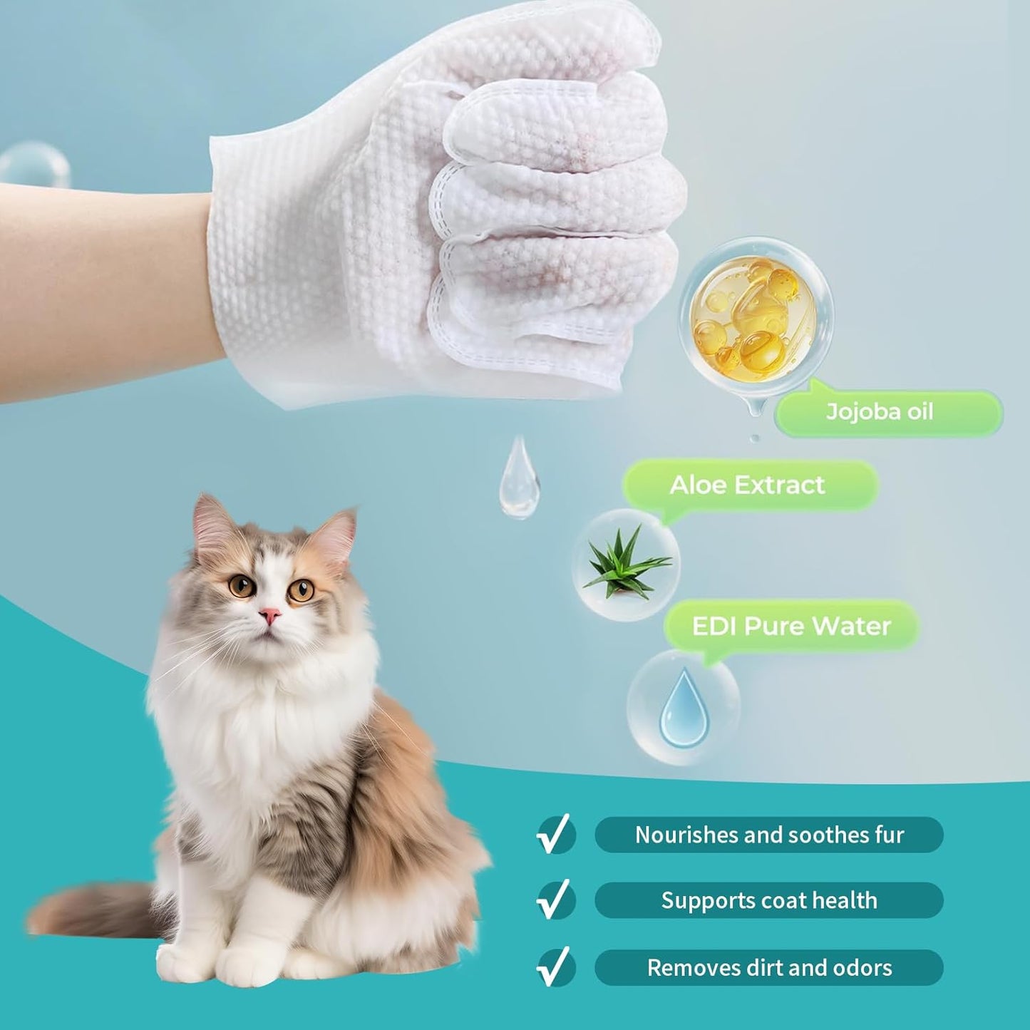 Pet Glove Wipes for Dogs and Cats, Upgraded & Thickened - Hypoallergenic No Rinse Deodorizing Grooming Wipes for Paws, Body, Ears, Face & Coat for Daily Grooming and Travel，6 Count