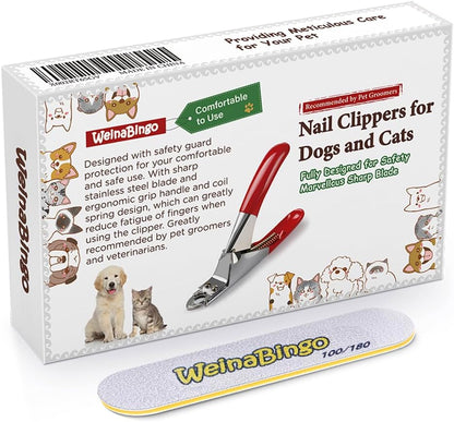 Dog Cat Pets Nail Clippers, Professional Pets Claw Trimmer with Free Nail File, Sharp Stainless Steel Blade, Sturdy Non Slip Handles - for Safe, Professional at Home Grooming