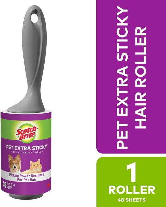 Scotch-Brite Pet Extra Sticky Lint Rollers 4 Rollers 48 Sheets Per Roller 192 Sheets Total