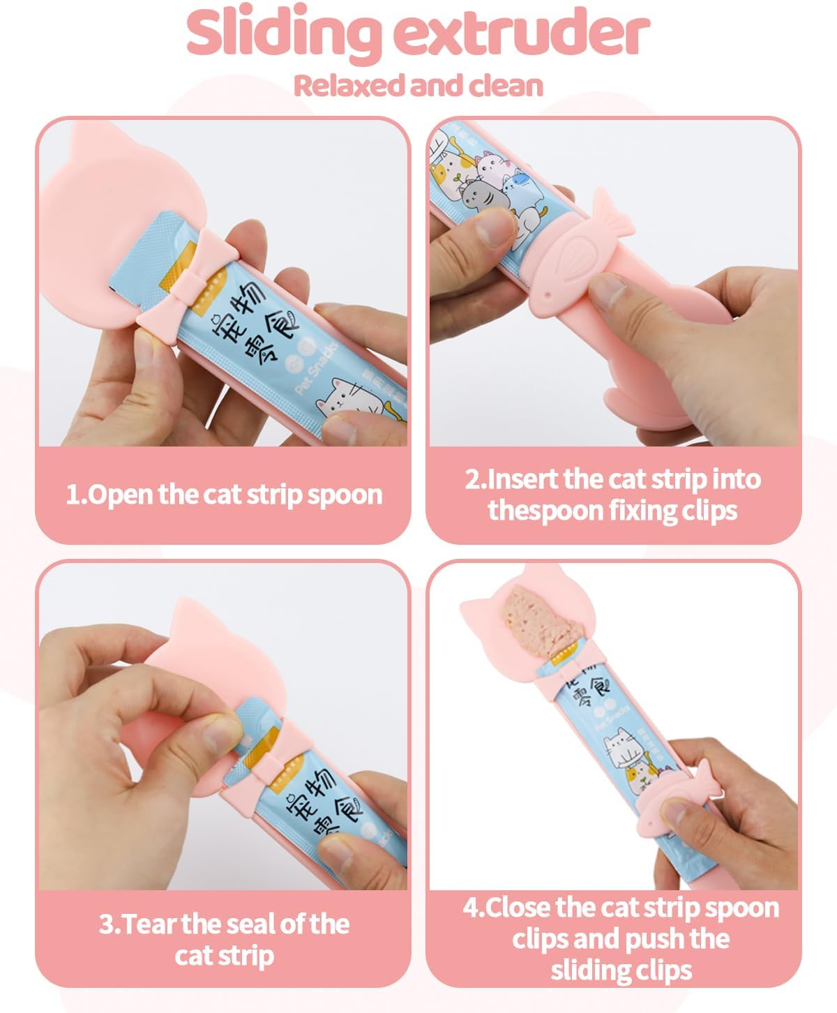 5 PCS Cat Food Can Covers Lids Set, Silicone Pet Food Can Lids with Multi-Function Cat Food Spoon and Opener, Cat Bar Squeezer, Stainless Steel Wet Food Spoon for Cats and Dogs (Pink) (Pink)