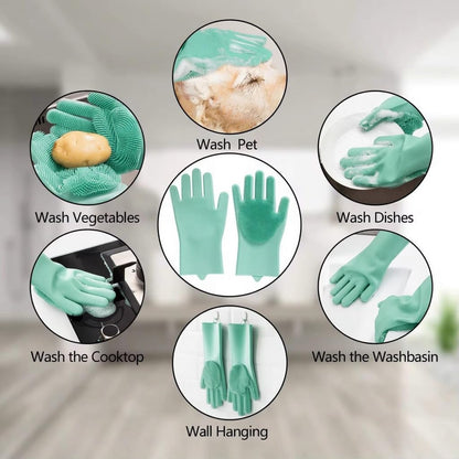 PETLUXE, Pet Grooming Gloves for Dogs & Cats, Silicone Deshedding Brush, Gentle Fur Remover, Bathing & Massage Gloves. 3 Colors Variation (Green)