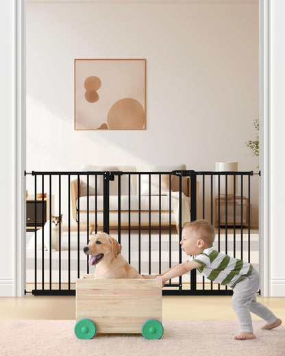 keny 29"-42.5" Baby Gate for Stairs, Auto Close Safety Dog Gate, Pressure Mounted Easy Walk Through Pet Gate for Doorways, Durable Stair Gate, 30" Tall, White