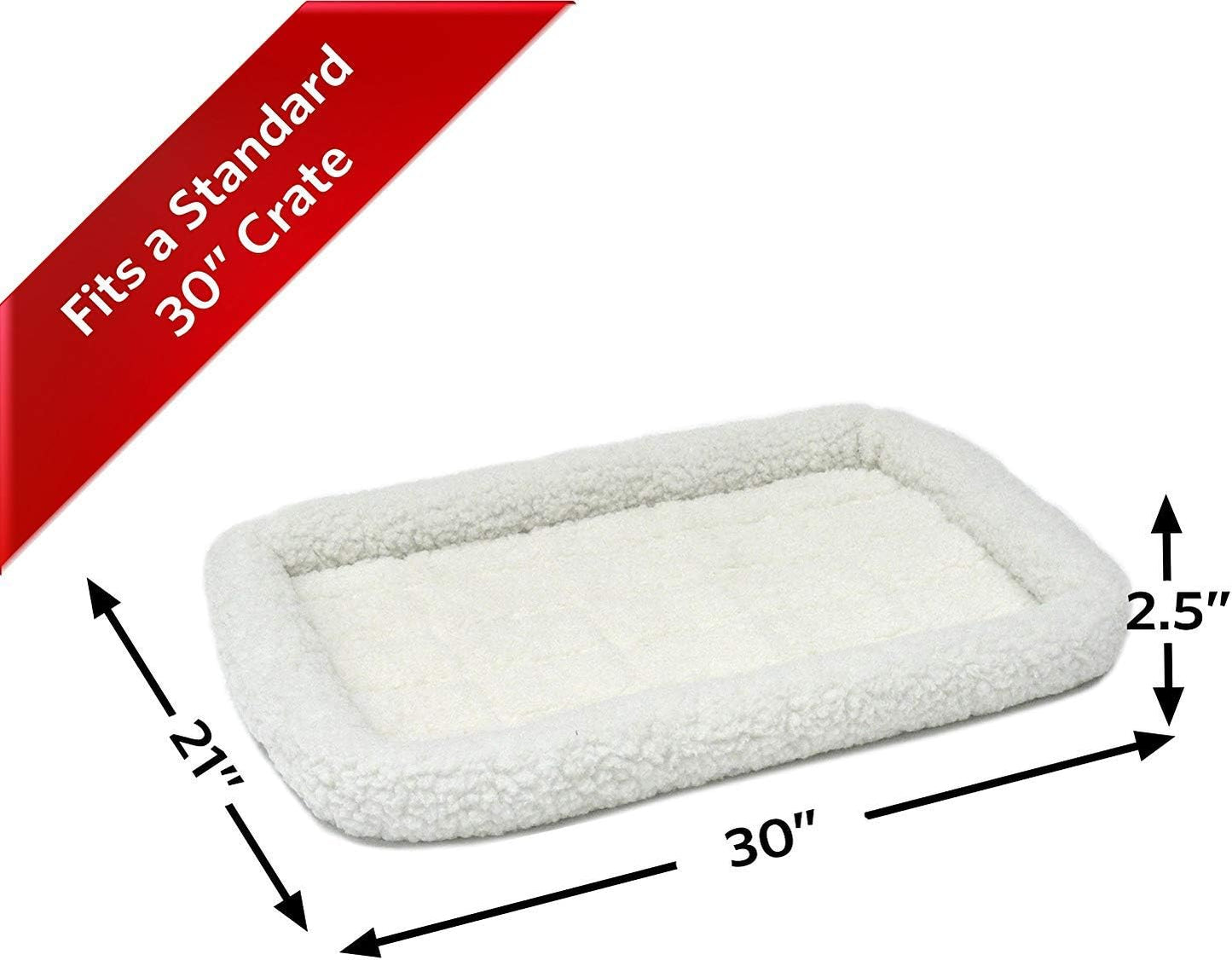 MidWest Homes for Pets QuietTime Dog Bed - White Fleece Bolster, Ultra-Soft and Machine Washable, Fits 24-Inch Crates and Carriers, for Small Breed Dogs