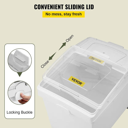 VEVOR Rice Storage Container, 4.5Gallon/20L Capacity Large Dog Food Dispenser Bin, Kitchen Ingredient Grain Cereal Flour Bin, Pet food Containers with Wheels, Measuring Cup, Airtight Lid, 1 Pack