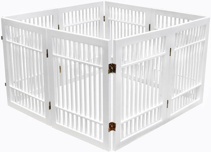 Urnporium Freestanding Wooden Dog Gate for Doorways – Foldable Acacia Wood Pet Gate, No Drill Portable Indoor/Outdoor Puppy Fence Barrier (White Pet Gate, 3 Panel 24" Tall)