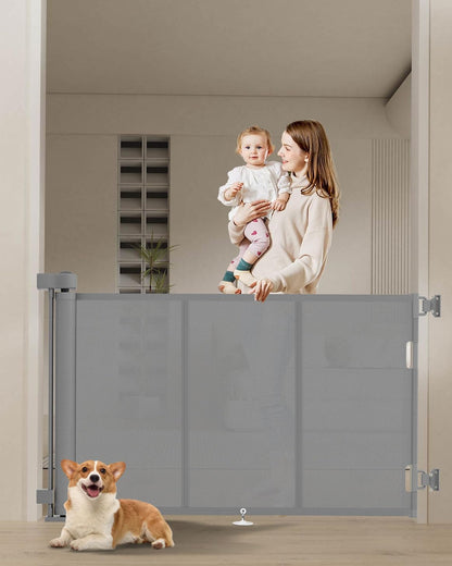 Miumoon 120 inch Retractable Baby Gates 34 inch Tall, Retractable Gate with Reinforced Strip Design to Prevent Crawling Through, 10 FT Extra Wide Retractable Dog Gate for Indoor/Outdoor