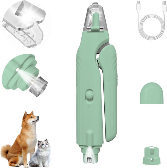 2-in-1 Dog Nail Clippers and Cat Nail Clippers with Light, Quick Sensor and Safety Guard, USB Rechargeable Pet Nail Trimmer with 2 LED Lights for Large Medium Small Dogs and Cats (White)