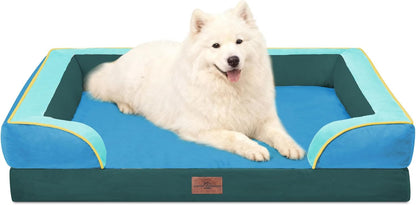 Comfort Expression Orthopedic Dog Bed for Extra Large Dogs 42x30 Inch, Waterproof Egg Crate Foam XL Pet Bed with Removable Bolsters, Dog Couch with Washable Cover & Non-Slip Bottom, Grey - Colors B
