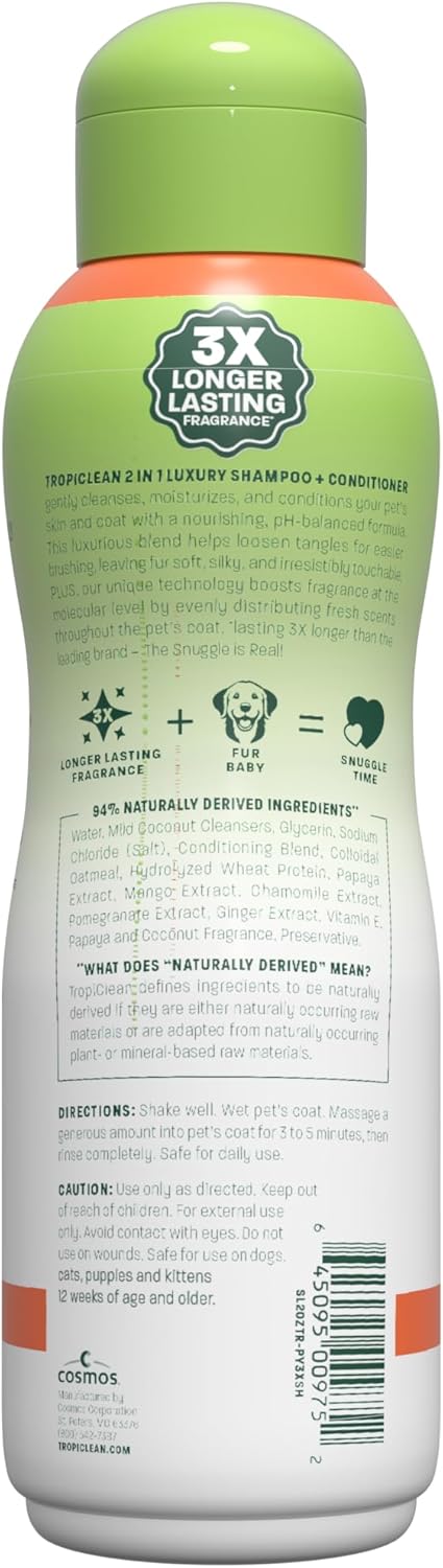 TropiClean Deshedding Dog Shampoo, Fast-Acting Shedding Control & Coat Softener, Puppy Safe, Made in USA, Lime & Coconut Scent, Cat Friendly, 20oz.