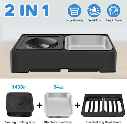 2-in-1 Elevated Slow Feeder Dog Bowls, 4 Height Adjustable Raised Dog Bowls Stand with No Spill Water Bowl, Non-Skid Pet Food Feeding Set for Small, Medium, Large Dogs Cats