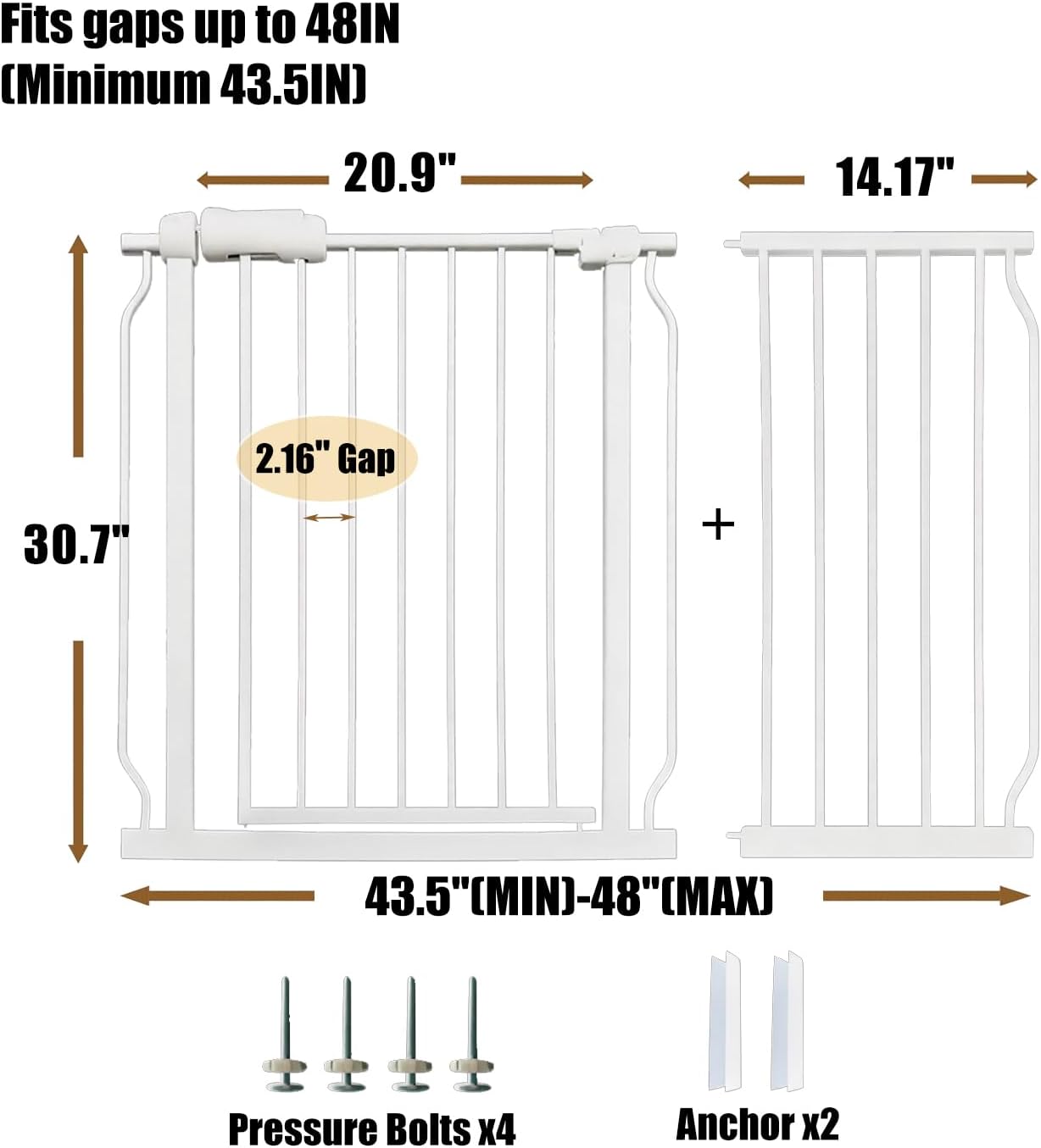Extra Wide 76.4-81 Inch Large Baby Gates for Stairs, Doorways - No Drilling, Pressure Mounted Pet Gates for Kids & Dogs