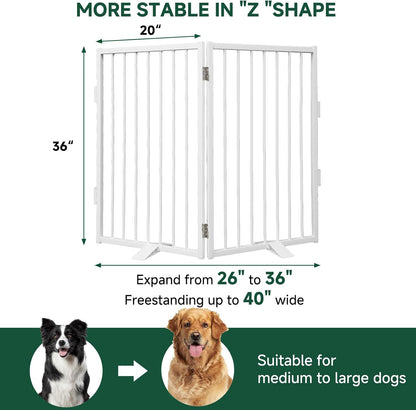 Snagle Paw Full Metal Freestanding Dog Gate,Indoor Dog Gate with Floor Protect Support Feet, 40x24 Inches Foldable Dogs Barrier for Stairs, Hallways and Doorways (24'' H 2 Panel, White