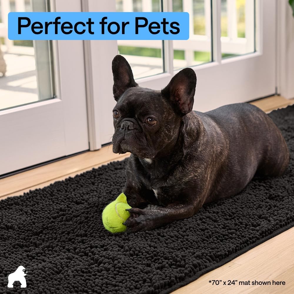 GORILLA GRIP SoakSTOPPER Dog Door Mat, 30x20 Machine Washable Rug Absorbent Doormat Captures Moisture Mud Dirt, Quick Dry Soft Chenille Entryway Rugs Indoor Entrance Mats for Dog Paws, Paw Grey