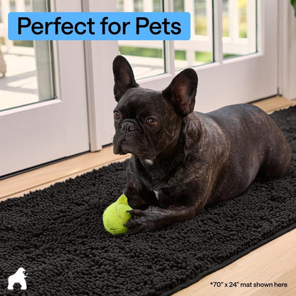 GORILLA GRIP SoakSTOPPER Dog Door Mat, 30x20 Machine Washable Rug Absorbent Doormat Captures Moisture Mud Dirt, Quick Dry Soft Chenille Entryway Rugs Indoor Entrance Mats for Dog Paws, Paw Grey