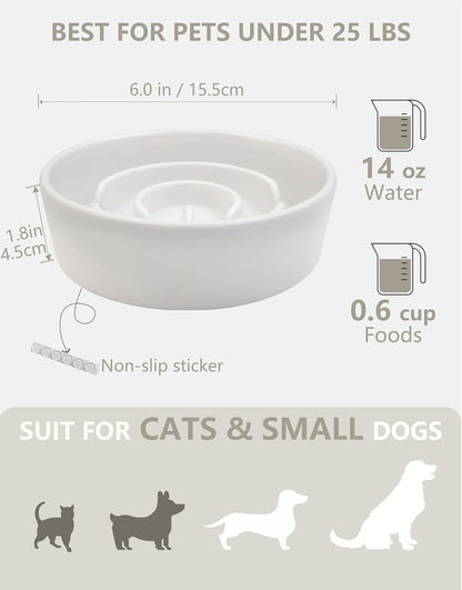 Ceramic Slow Feeder Dog Bowls, 2.0 Cups Slow Feeder for Medium Dogs, Puzzle Maze Bowl to Slow Down Eating, 30oz, 8in, White