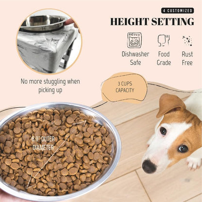 AVERYDAY Elevated Dog Bowls, 4 Height Adjustable Stand for Medium and Large Dogs, Raised Dog Feeder Holder with 2 Stainless Steel Food and Water Bowls, Anti-Slip Base Tall Feeding Station