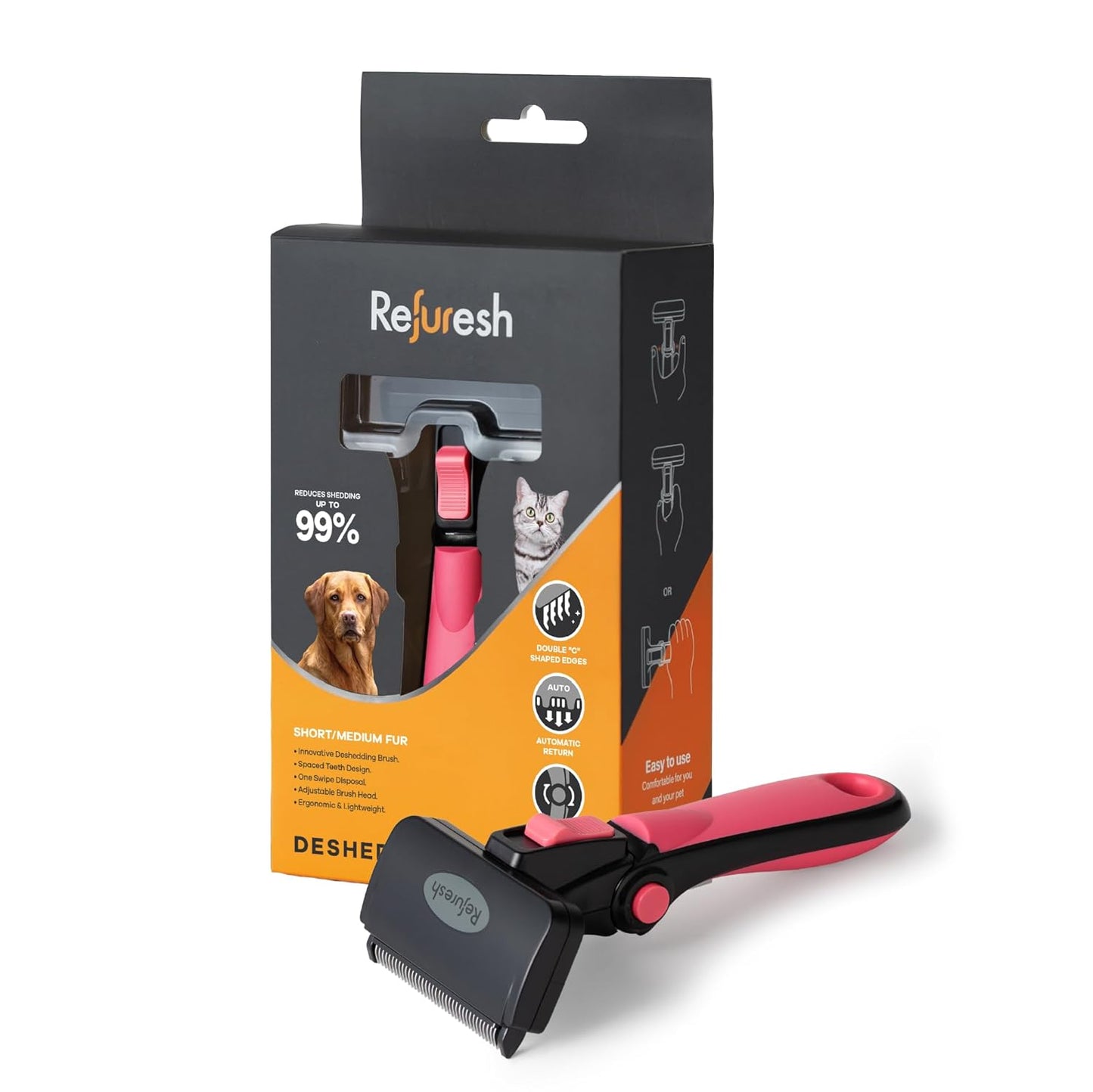 Deshedding Dog Brush for Short/Medium Hair (Medium,Red) – Gentle Deshedding Tool for Dogs & Cats – Reduces Shedding, Without damaging Topcoat. Removes Loose Fur & Dead Undercoat.