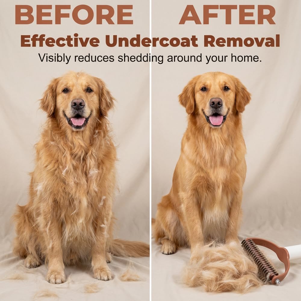 Pet Pro Grooming Tool for Dogs, Deshedding Dog Brush & Undercoat Rake for Dogs, Double-Sided Pet Grooming Brush for Shedding, Tangles & Loose Fur (Mix-2pc)
